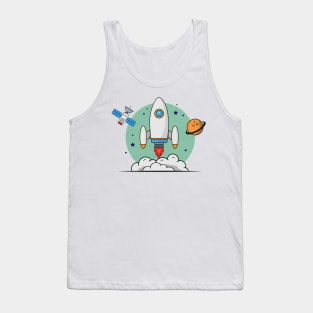 Rocket with Satellite and Planet Space Tank Top